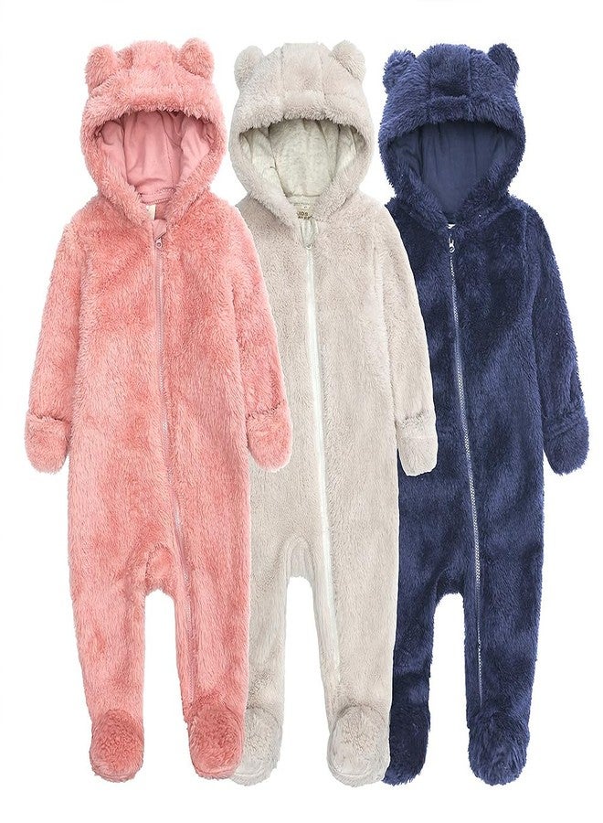 Curipeer Fleece Fall Winter Outfit Bodysuit Bear Fleece Bunting Footed Jumpsuit Rompers - Image 2