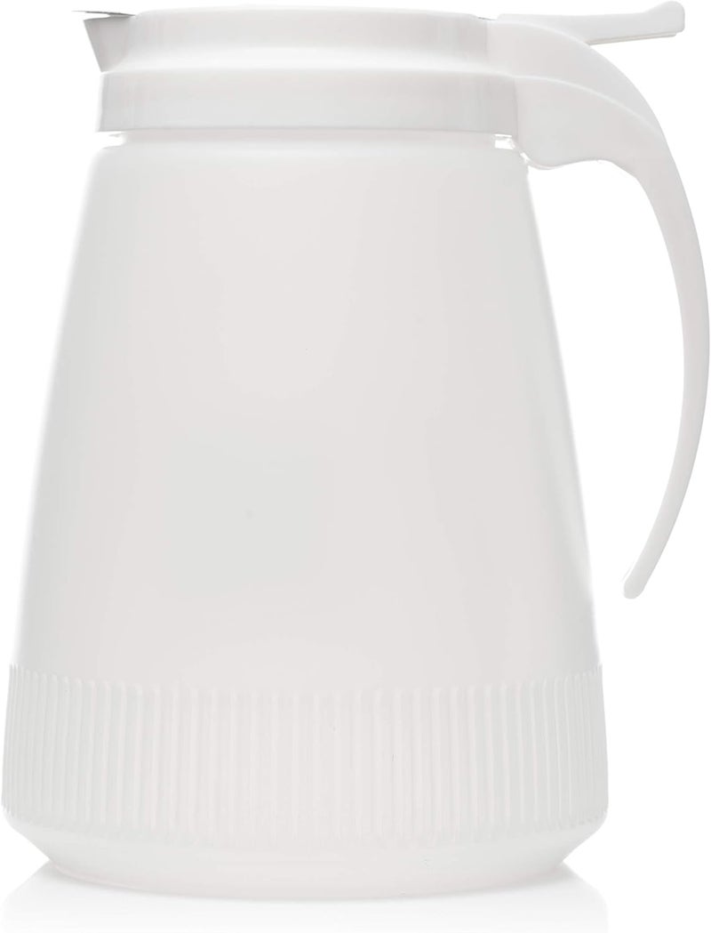 EcoQuality [5 PACK] 48oz Plastic Syrup Dispenser with Plastic Lid and Stainless Steel Slide Cover - Syrup, Sugar, Honey Dispenser - Perfect for Diners, Restaurants, Home, Office, Disposable (48 Ounce) - Image 1