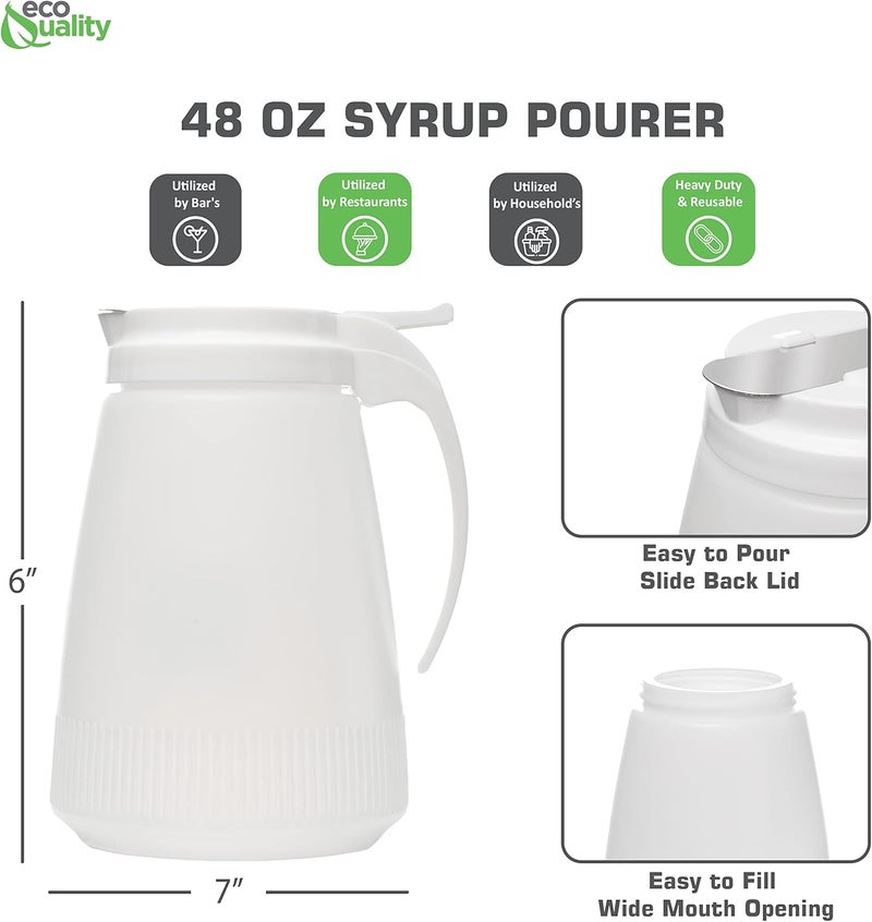EcoQuality [5 PACK] 48oz Plastic Syrup Dispenser with Plastic Lid and Stainless Steel Slide Cover - Syrup, Sugar, Honey Dispenser - Perfect for Diners, Restaurants, Home, Office, Disposable (48 Ounce) - Image 4