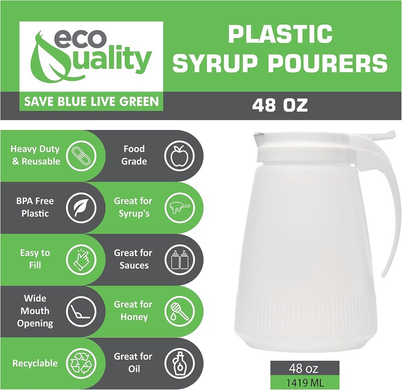 EcoQuality [5 PACK] 48oz Plastic Syrup Dispenser with Plastic Lid and Stainless Steel Slide Cover - Syrup, Sugar, Honey Dispenser - Perfect for Diners, Restaurants, Home, Office, Disposable (48 Ounce) - Image 3