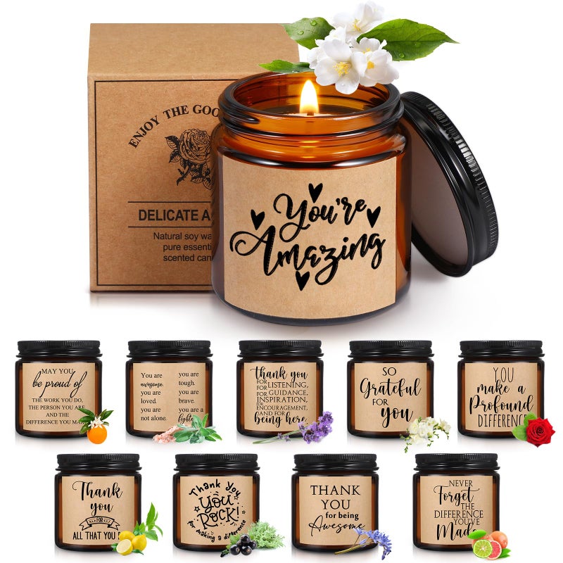 Roowest 10 Jars Candles 3.5 oz Employee Appreciation Gifts Bulk Soy Wax Jar Inspirational Candle Thank You Gift for Coworkers Women Social Worker Volunteer Teacher Nurse(Amber,Pretty,Lovely) - Image 1