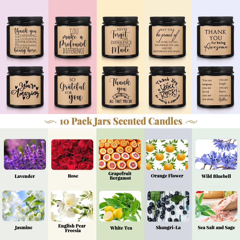 Roowest 10 Jars Candles 3.5 oz Employee Appreciation Gifts Bulk Soy Wax Jar Inspirational Candle Thank You Gift for Coworkers Women Social Worker Volunteer Teacher Nurse(Amber,Pretty,Lovely) - Image 3