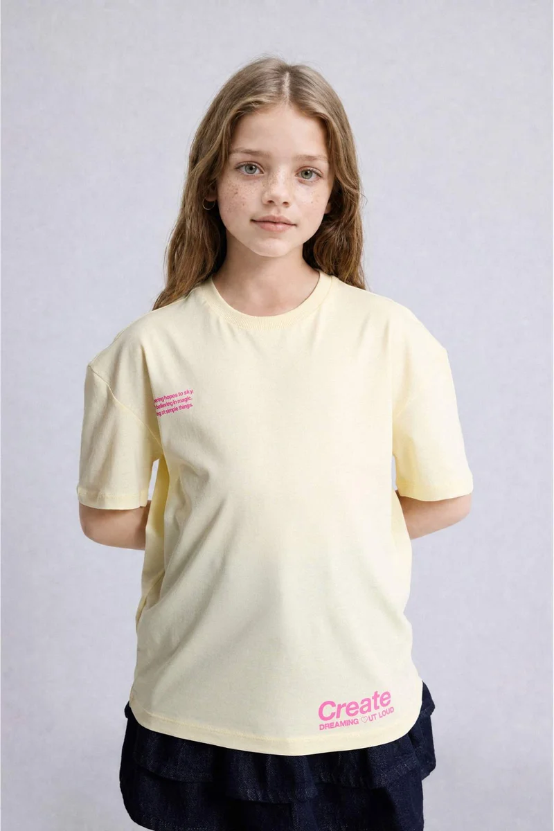 DeFacto Slogan Short Sleeve T-Shirt