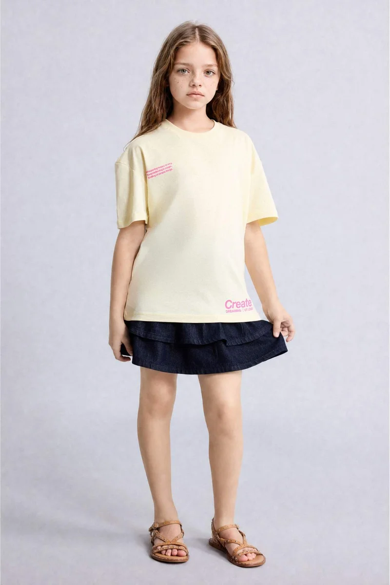 DeFacto Slogan Short Sleeve T-Shirt