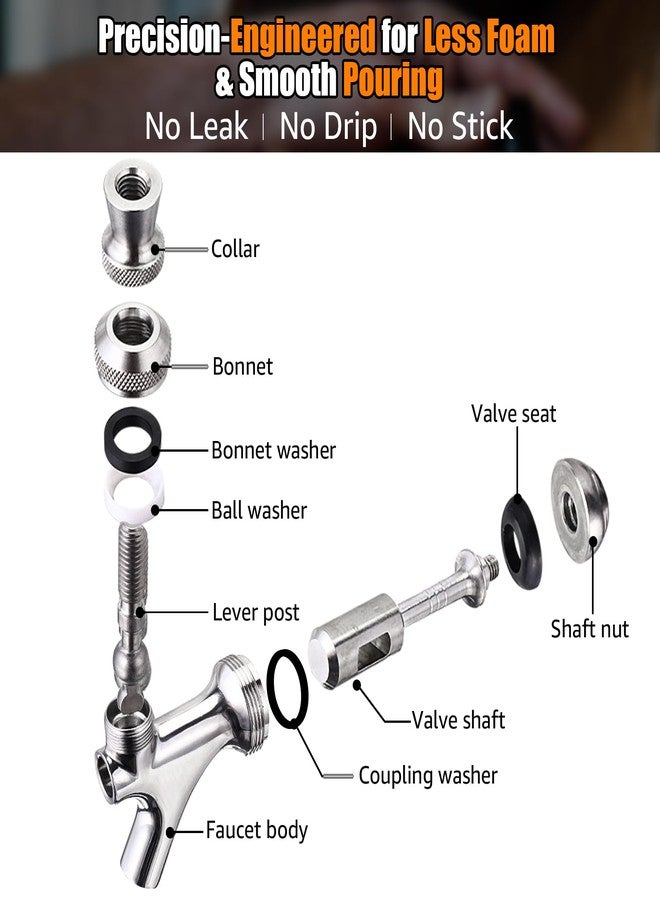 Dbgogo صنبور بيرة Dbgogo، مصنوع بالكامل من الفولاذ المقاوم للصدأ 304، صنبور بيرة تجاري مع مقبض وسدادة، مانع للتسرب، مناسب للبارات المنزلية وأبراج البيرة. - Image 3