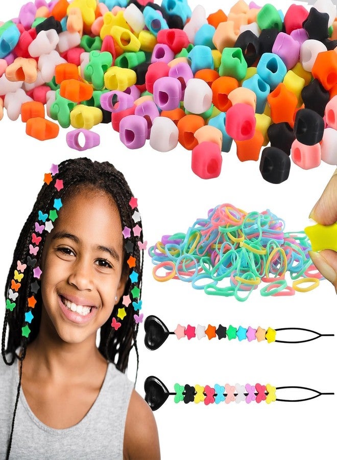 مجموعة Waldeinsamkeit المكونة من 200 خرزة شعر سيليكونية، خرزة شعر على شكل فراشة ونجمة 5 مم، 10 ألوان لضفائر الفتيات، 2 أداة بلاستيكية سريعة لربط الخرز، 100 رباط مطاطي مرن، خرز شعر سيليكوني ناعم ودقيق للضفائر. - Image 1