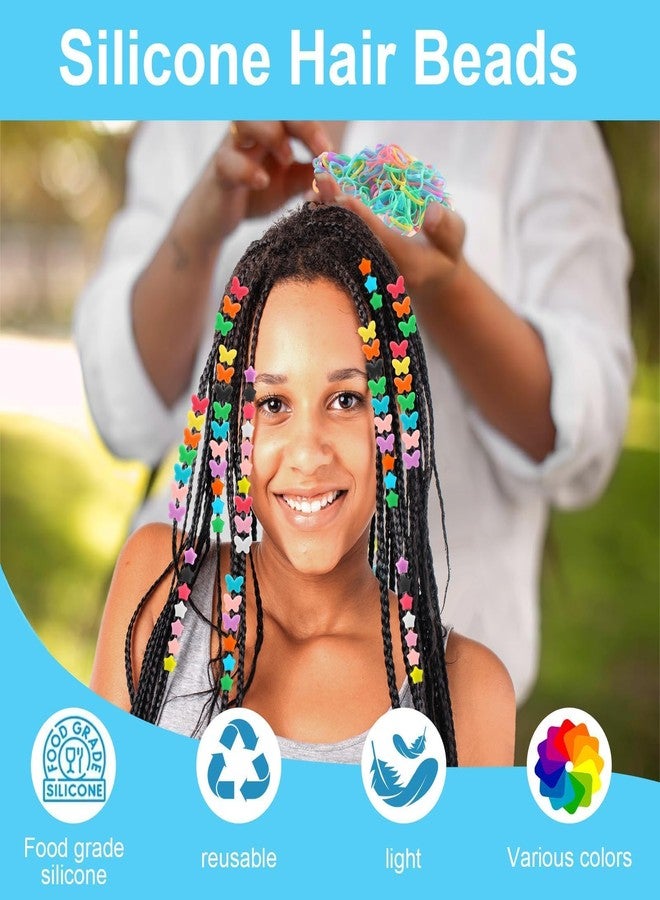 مجموعة Waldeinsamkeit المكونة من 200 خرزة شعر سيليكونية، خرزة شعر على شكل فراشة ونجمة 5 مم، 10 ألوان لضفائر الفتيات، 2 أداة بلاستيكية سريعة لربط الخرز، 100 رباط مطاطي مرن، خرز شعر سيليكوني ناعم ودقيق للضفائر. - Image 4