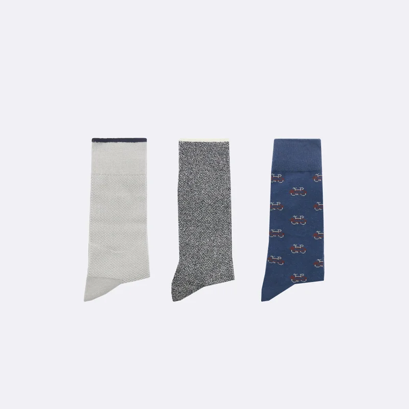 Faguo Set of 3X Socks - Grey and Blue with Bikes