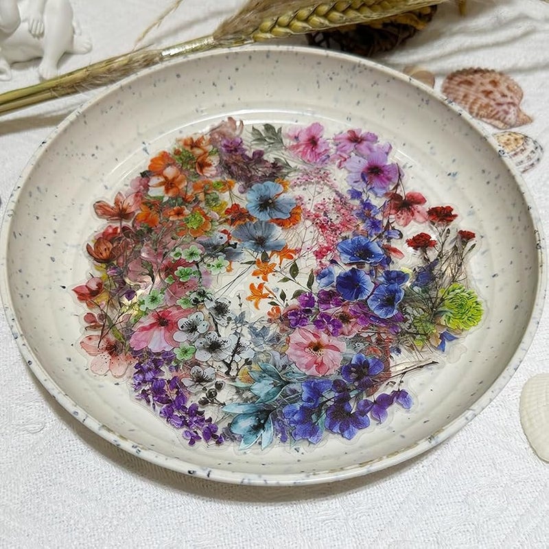 LHST 50Pcs Transparent Flower Stickers for Scrapbooking PET Nature Plant Sticker Vintage Craft Floral Stickers Colorful Small Sticker for Journaling Scrapbook Supplies for Adults Kids (Flower) - Image 3