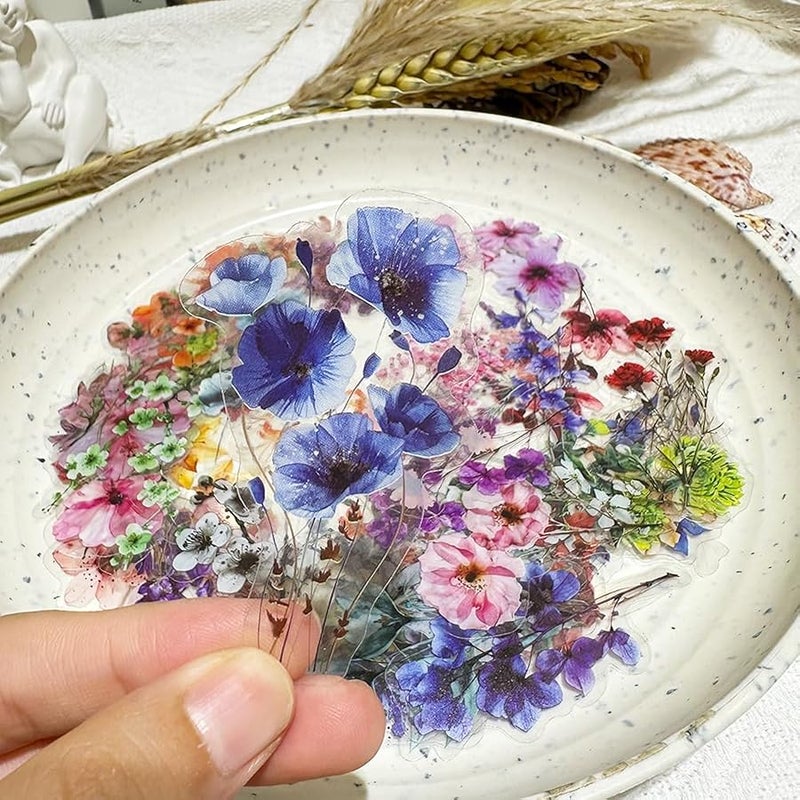 LHST 50Pcs Transparent Flower Stickers for Scrapbooking PET Nature Plant Sticker Vintage Craft Floral Stickers Colorful Small Sticker for Journaling Scrapbook Supplies for Adults Kids (Flower) - Image 4