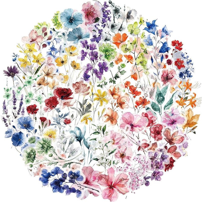 LHST 50Pcs Transparent Flower Stickers for Scrapbooking PET Nature Plant Sticker Vintage Craft Floral Stickers Colorful Small Sticker for Journaling Scrapbook Supplies for Adults Kids (Flower) - Image 1