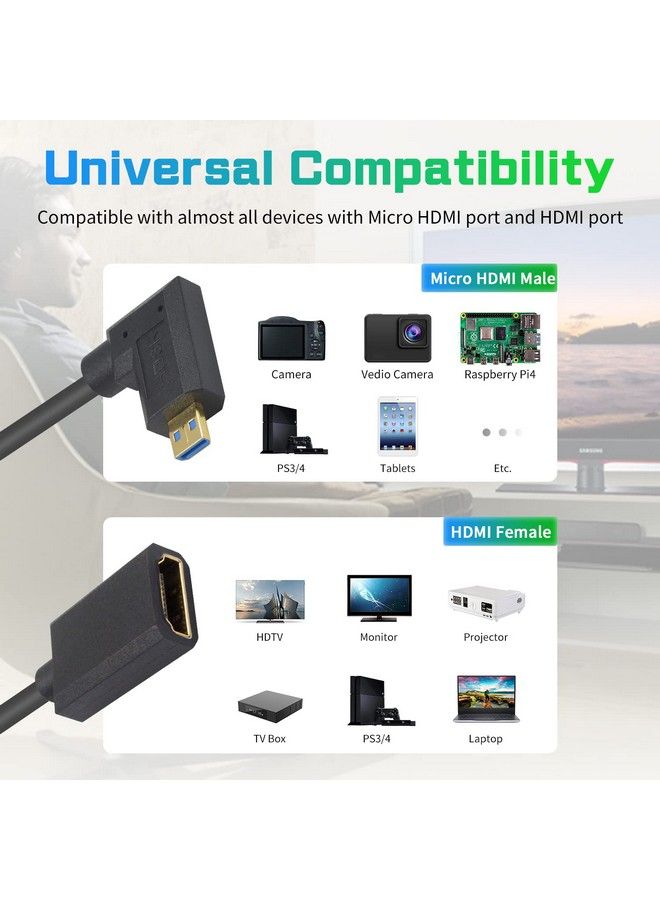 Duttek 90 Degree Micro Hdmi To Hdmi Cable 8K 60Hz Extreme Thin Right Angled Hdmi 2.1 Female To Micro Hdmi Male Extension Cable Transfer Rate Up To: 48Gps For Gopro Digital Camera. 1Ft 30Cm - Image 4