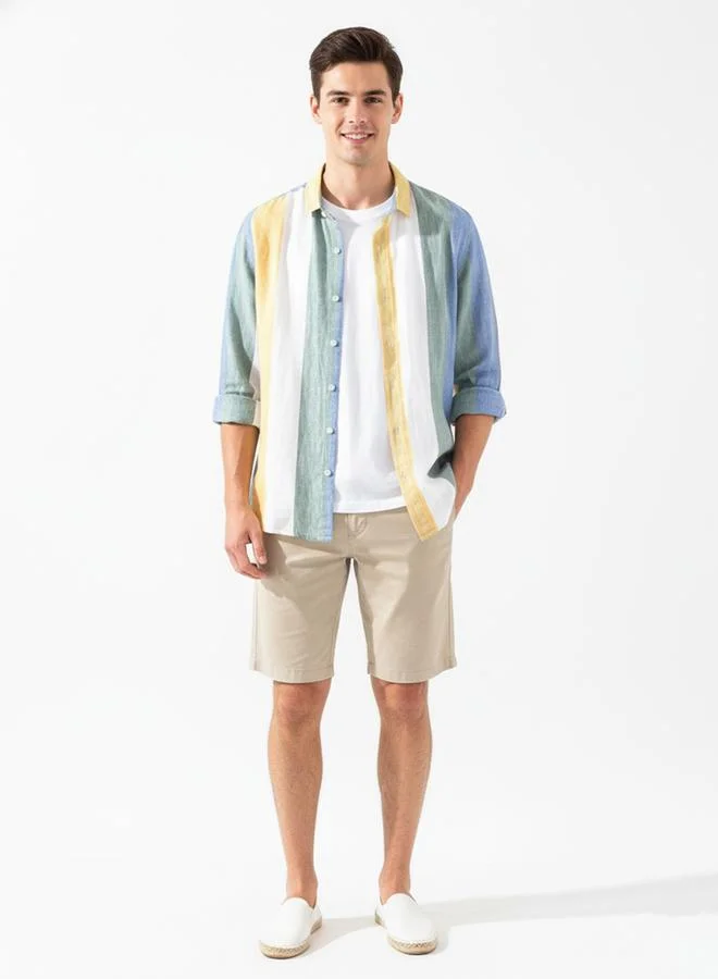 Take Two Take Two Men Yellow Striped Casual Shirt
