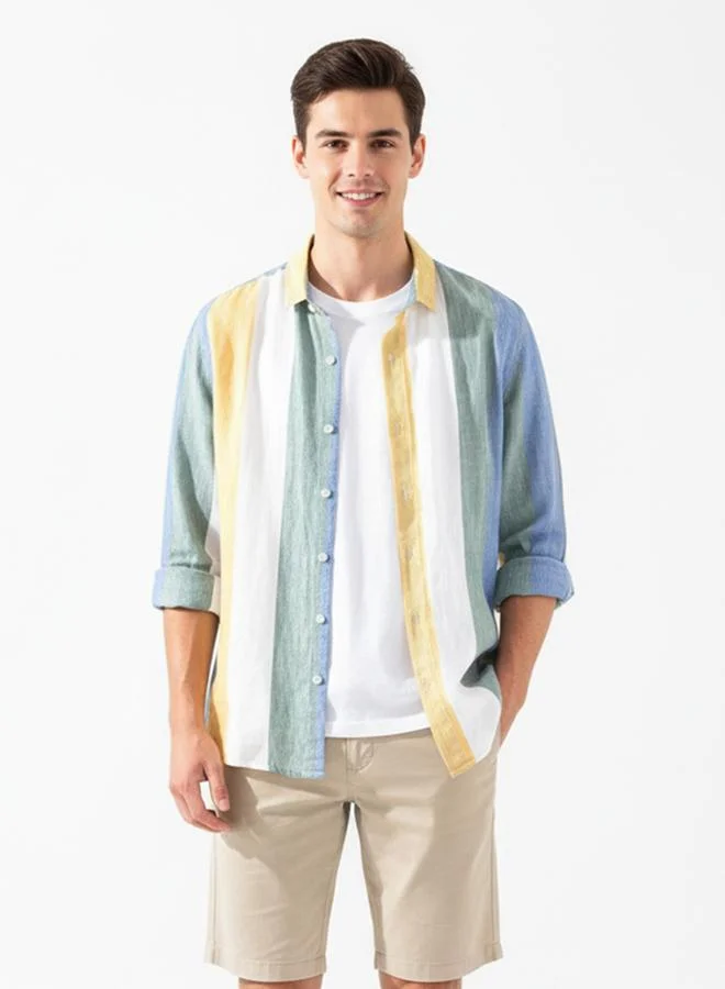 Take Two Take Two Men Yellow Striped Casual Shirt