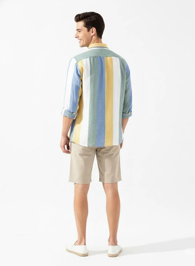 Take Two Take Two Men Yellow Striped Casual Shirt