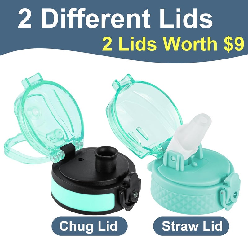 OLDLEY 12 oz Insulated Kids Water Bottle with Straw/Chug/2 One-Click-Open Lids 10 Stickers Fruit Strainer Stainless Steel Water Bottles Double Wall Vacuum Wide Mouth BPA Free Sweat & Leak-Proof for School - Image 2