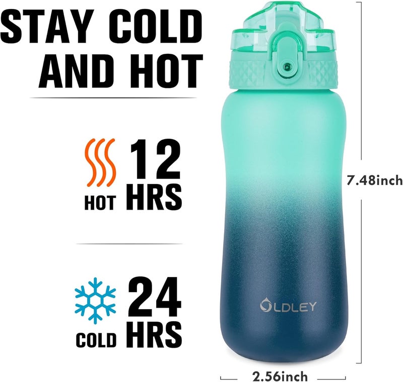 OLDLEY 12 oz Insulated Kids Water Bottle with Straw/Chug/2 One-Click-Open Lids 10 Stickers Fruit Strainer Stainless Steel Water Bottles Double Wall Vacuum Wide Mouth BPA Free Sweat & Leak-Proof for School - Image 3