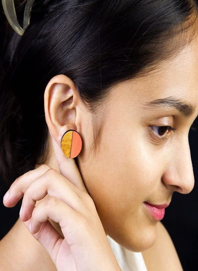 ORENAME Wooden Stud Earrings 1 Pair Set Handmade Wooden Earrings with Ear Backs for Women and Girls Different Shapes and Colors for Girls and Women (Style-3) - Image 4