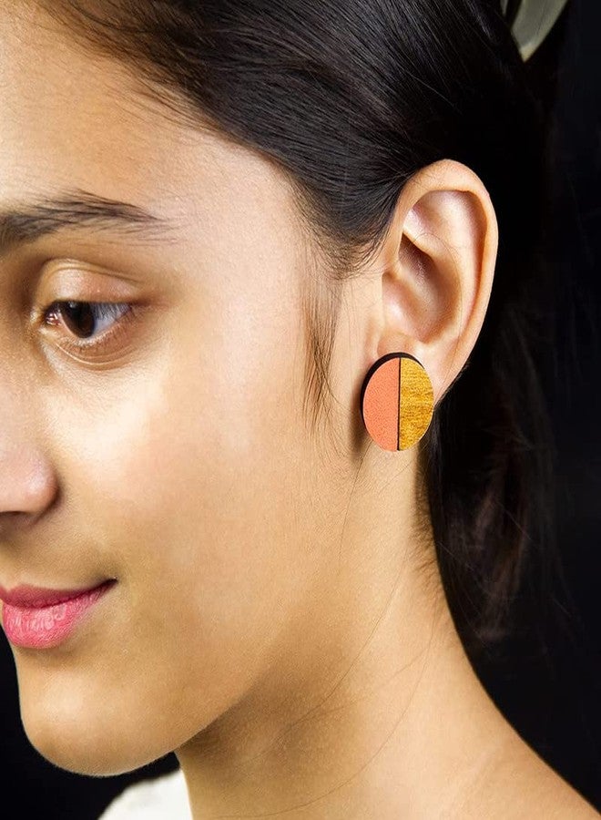 ORENAME Wooden Stud Earrings 1 Pair Set Handmade Wooden Earrings with Ear Backs for Women and Girls Different Shapes and Colors for Girls and Women (Style-3) - Image 2