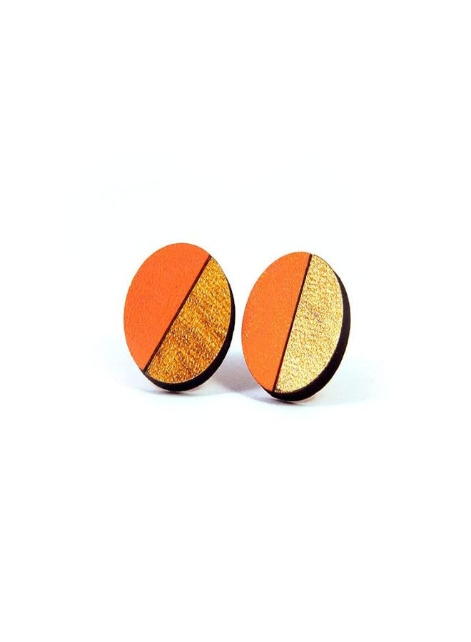 ORENAME Wooden Stud Earrings 1 Pair Set Handmade Wooden Earrings with Ear Backs for Women and Girls Different Shapes and Colors for Girls and Women (Style-3) - Image 1