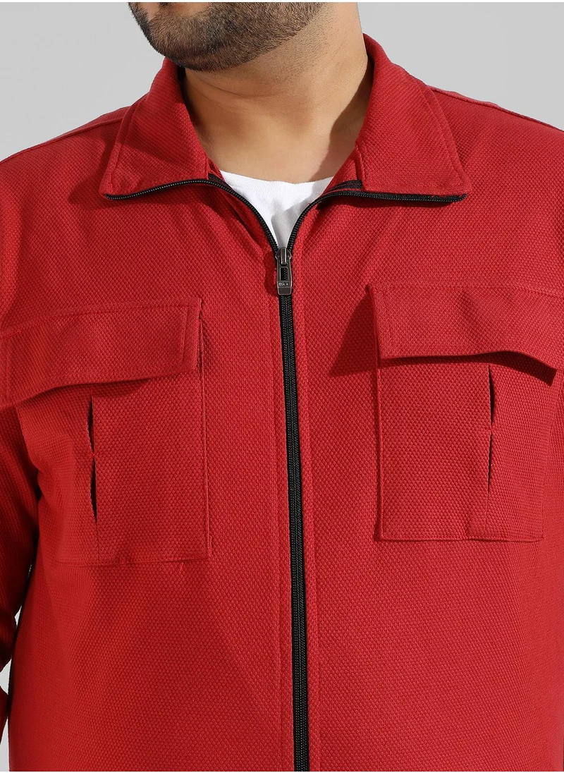 Instafab Plus Men's Solid Red Regular Fit Co-Ords Set