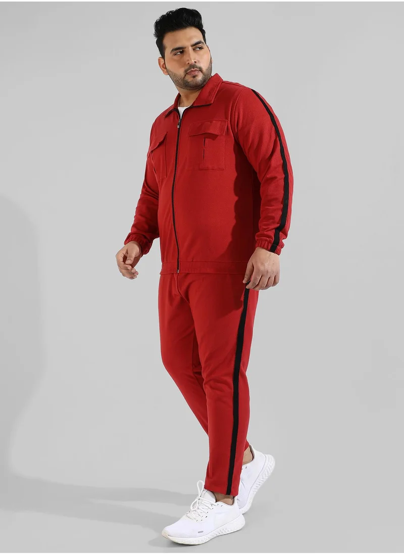Instafab Plus Men's Solid Red Regular Fit Co-Ords Set