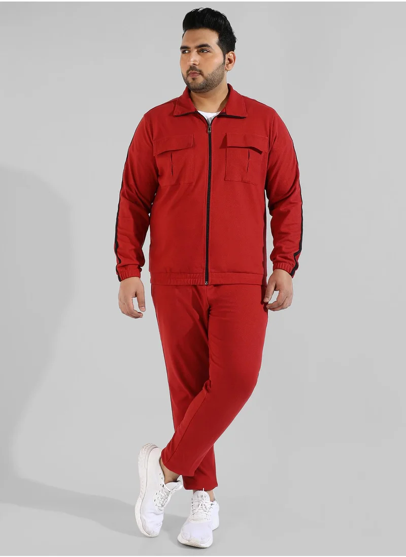 Instafab Plus Men's Solid Red Regular Fit Co-Ords Set