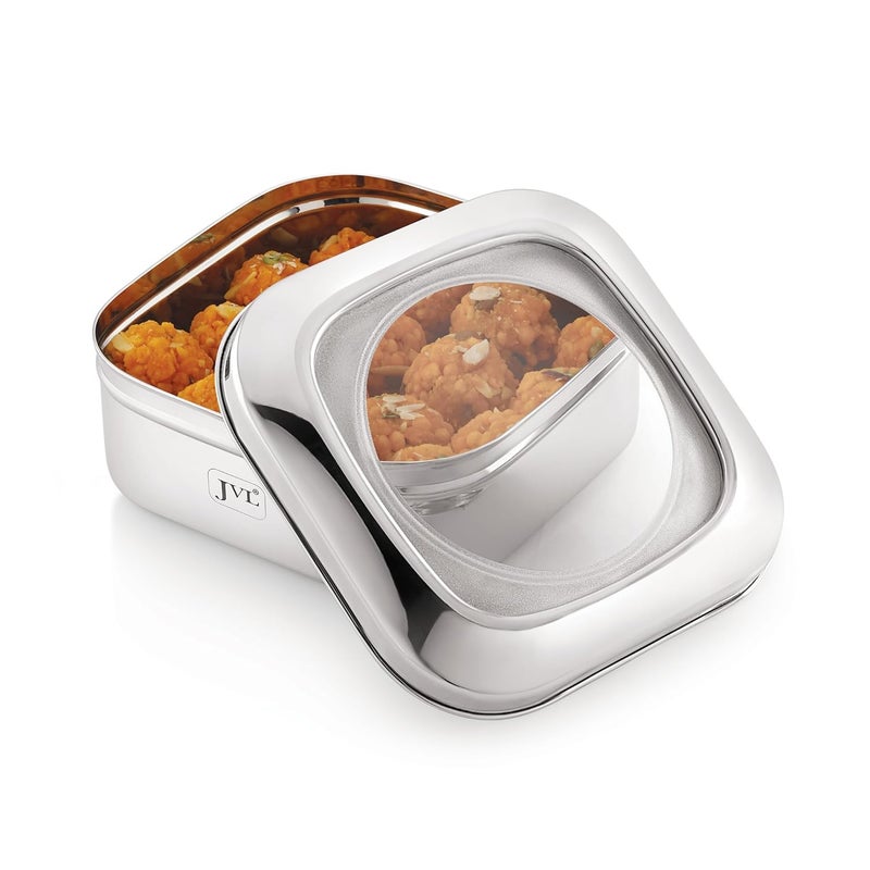 JVL Stainless Steel Kitchens Storage Costa Square Shape Container Box with See Thorugh Lid 2000 ml 1 Pcs - Image 1