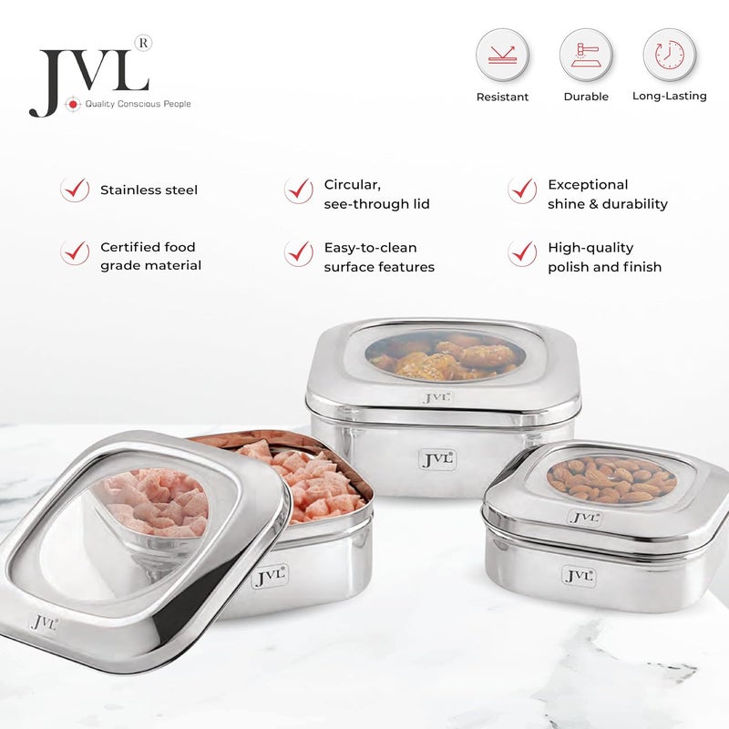 JVL Stainless Steel Kitchens Storage Costa Square Shape Container Box with See Thorugh Lid 2000 ml 1 Pcs - Image 3