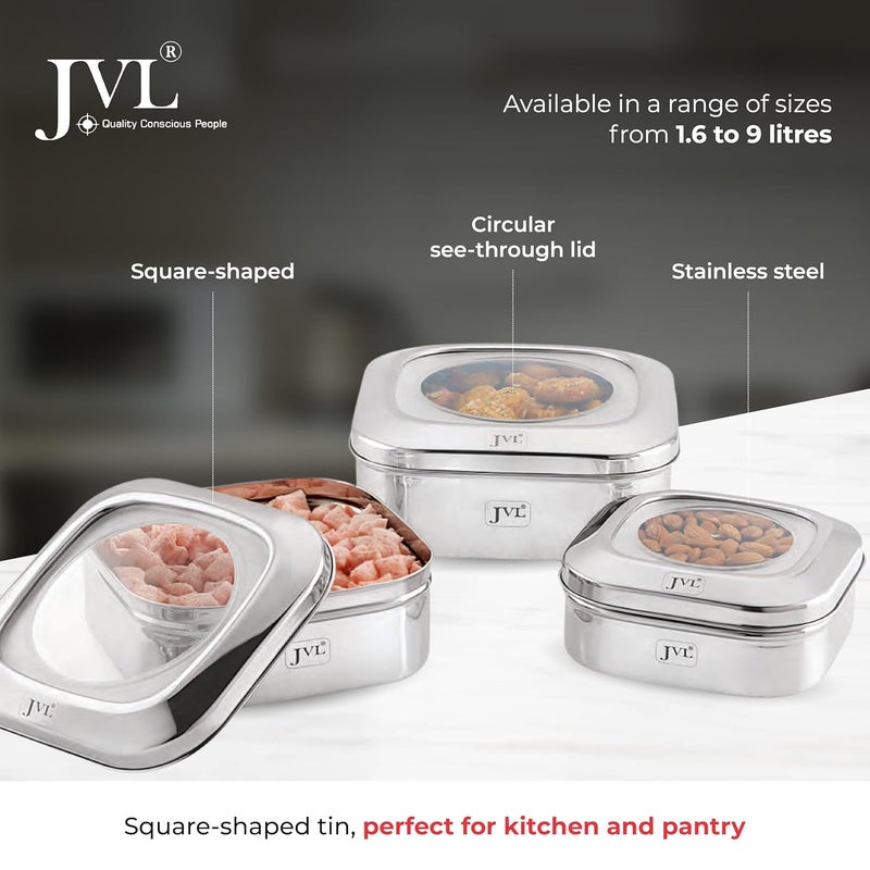 JVL Stainless Steel Kitchens Storage Costa Square Shape Container Box with See Thorugh Lid 2000 ml 1 Pcs - Image 2
