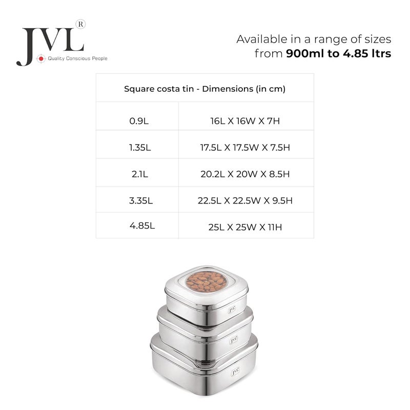 JVL Stainless Steel Kitchens Storage Costa Square Shape Container Box with See Thorugh Lid 2000 ml 1 Pcs - Image 5
