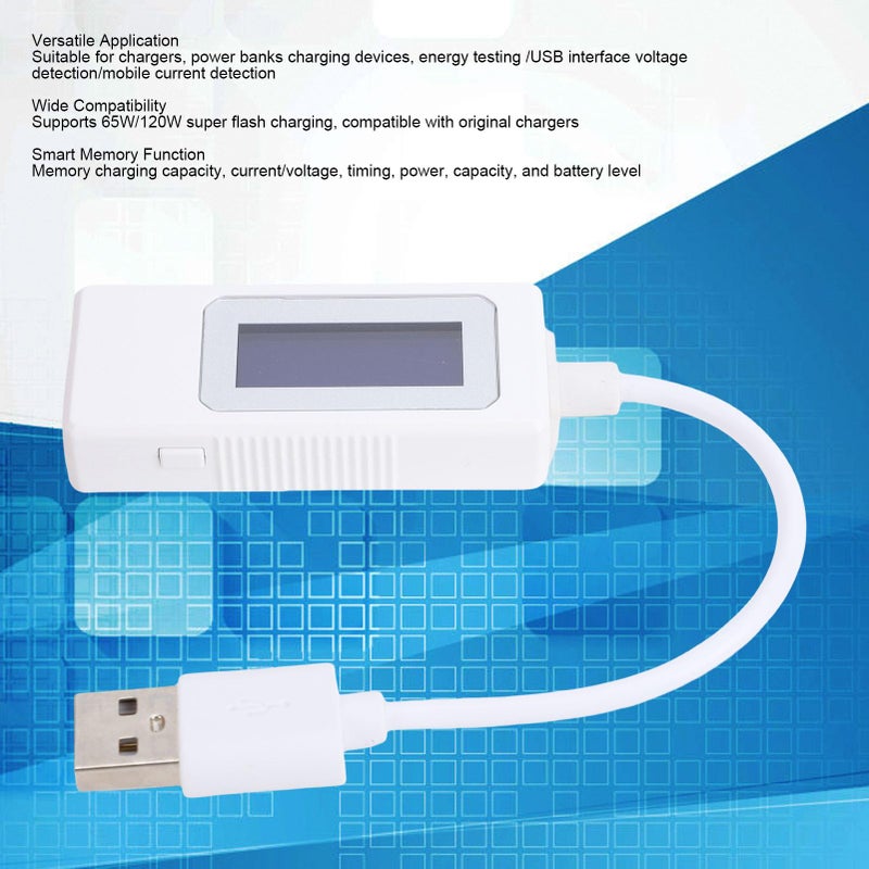 مقياس اختبار USB 65 واط 120 واط كاشف رقمي ذكي للذاكرة والسعة والجهد والتيار والطاقة باللون الأبيض - Image 3