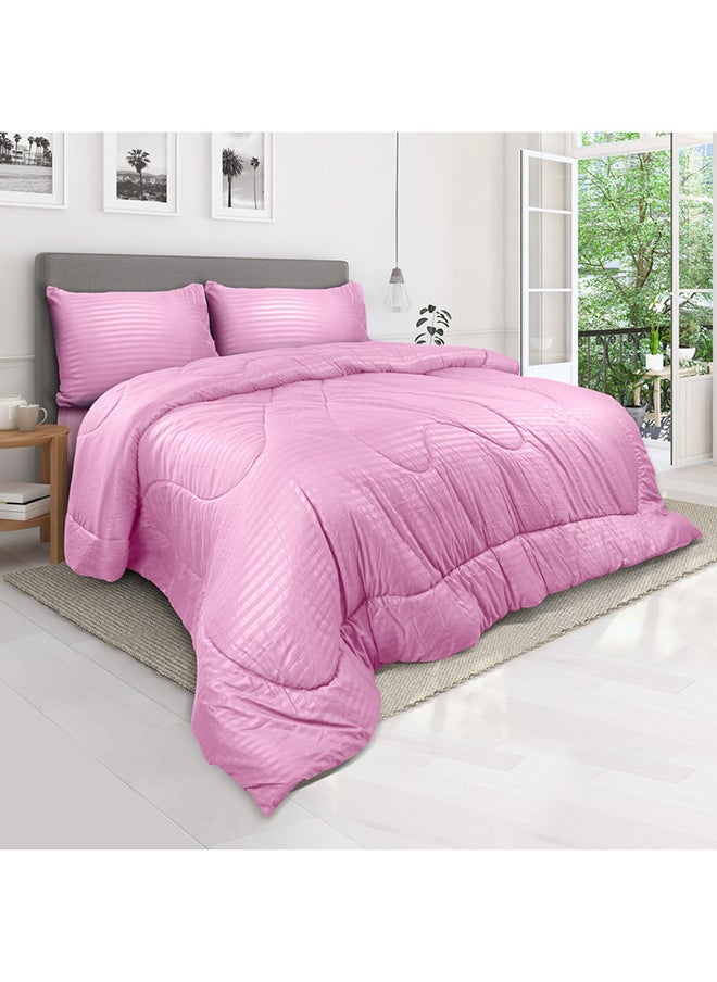 Hotel Linen Klub Hotel Linen Klub   Down Alternative Comforter  Set -Ultra Soft Brushed Stripe Microfiber Fabric, 200GSM Soft Fibersheet Filling, Size : Double  220 x 240cm , Color: Pink  - Image 2