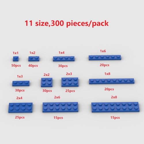 YUJHITP 300 Piece Blue Building Plate Bulk Assortment Pack Blue Small Base Plate Accessories for Building with 12 Size Compatible with Lego Parts and PiecesColor Blue - Image 5