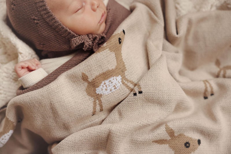 Bleu La La Knit Baby Swaddle Blanket - 100% Cotton Soft Cozy Receiving Swaddling Stroller Blanket Quilt for Shower Gift Registry for Newborns Infants Toddlers Gender Neutral (Deer - Taupe) - Image 4