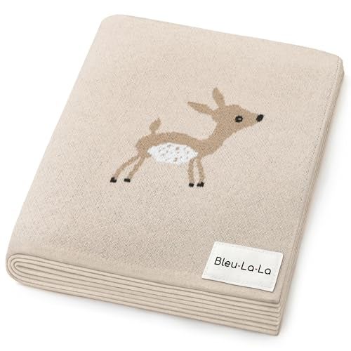 Bleu La La Knit Baby Swaddle Blanket - 100% Cotton Soft Cozy Receiving Swaddling Stroller Blanket Quilt for Shower Gift Registry for Newborns Infants Toddlers Gender Neutral (Deer - Taupe) - Image 1