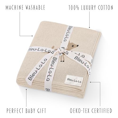 Bleu La La Knit Baby Swaddle Blanket - 100% Cotton Soft Cozy Receiving Swaddling Stroller Blanket Quilt for Shower Gift Registry for Newborns Infants Toddlers Gender Neutral (Deer - Taupe) - Image 3
