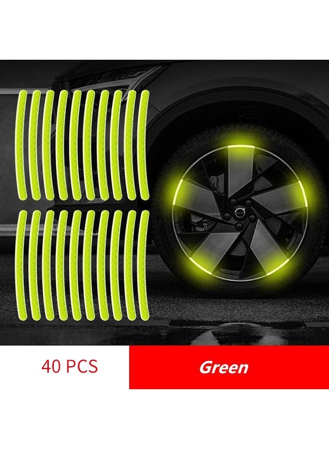 yalilai 40 PCS Car Wheel Hub Reflective Sticker Night Driving Safety Warning Strip, Glow in The Dark Car Wheel Rim Tape Reflective Stripes Decals Stickers,Car Decoration green - Image 1