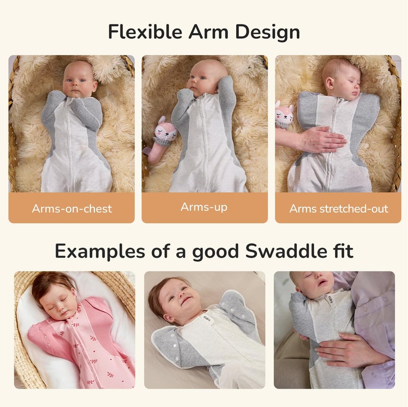 KIDIRA Swaddle for Newborns, Baby Swaddles 1-3 Months 5-13lb, Arms Up Swaddle 1-3 Months Newborn with Moisture-Wicking Fabric, Promotes Healthy Hip Development, 2-Way Zipper & Foot Buttons, 1Pack - Image 4
