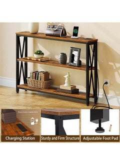 AGD 3-Layer Table with Charging Base Sofa Table with Storage Shelf and Power Outlet Suitable for entryway and living room  - Image 3