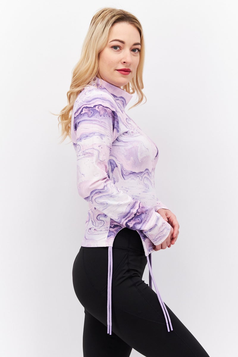 TRIBE OF 6 Women Mock Neck Long Sleeves Swirl Print Top, Multicolor - Image 3