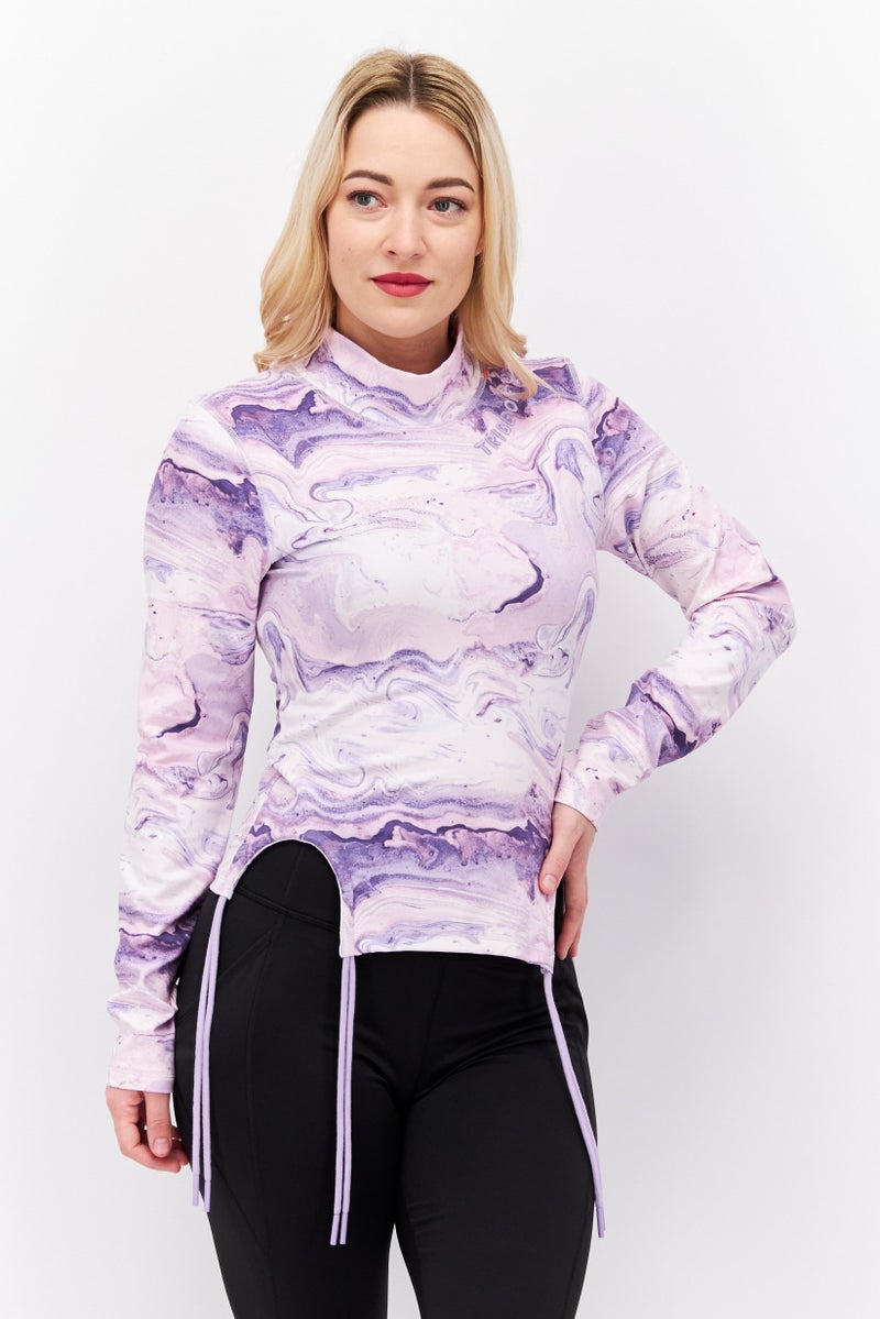 TRIBE OF 6 Women Mock Neck Long Sleeves Swirl Print Top, Multicolor - Image 1