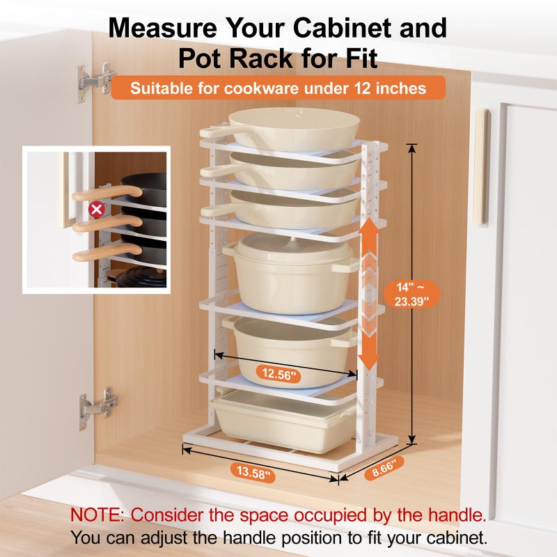 LAMU Pots and Pans Organizer for under Cabinet, 6-Tier Heavy Duty Pan Pot Organizers inside Cabinet Adjustable 14 to 24.57", Pot Rack Kitchen Cabinet Organization and Storage Holds up to 12" Cookware - Image 2