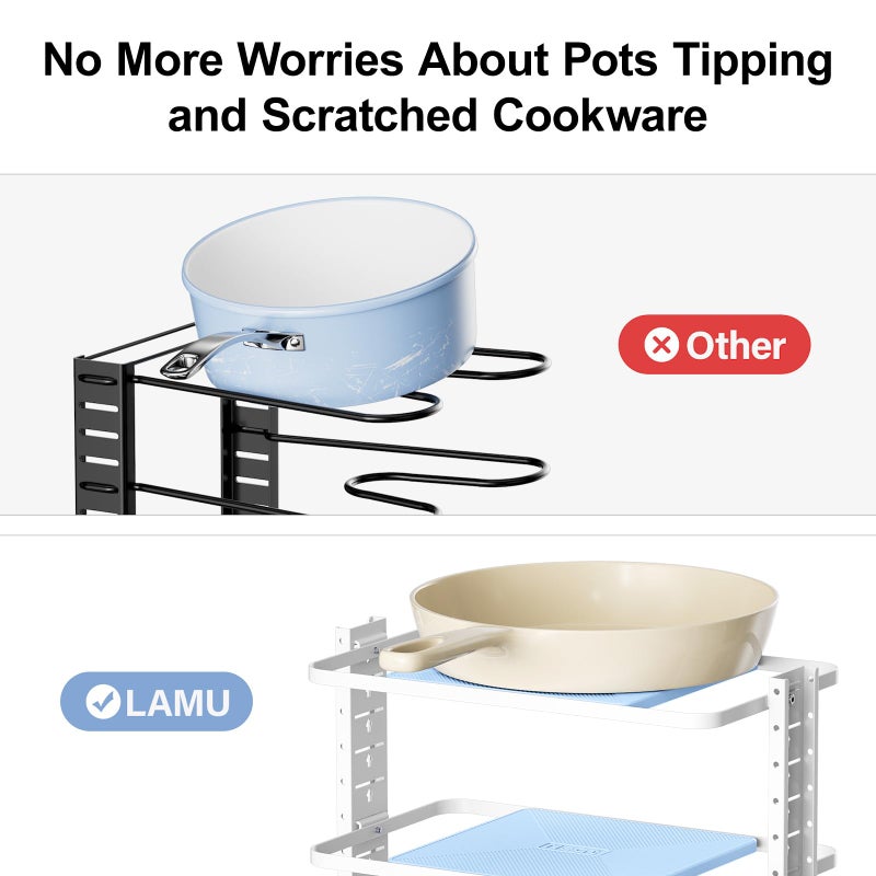 LAMU Pots and Pans Organizer for under Cabinet, 6-Tier Heavy Duty Pan Pot Organizers inside Cabinet Adjustable 14 to 24.57", Pot Rack Kitchen Cabinet Organization and Storage Holds up to 12" Cookware - Image 5