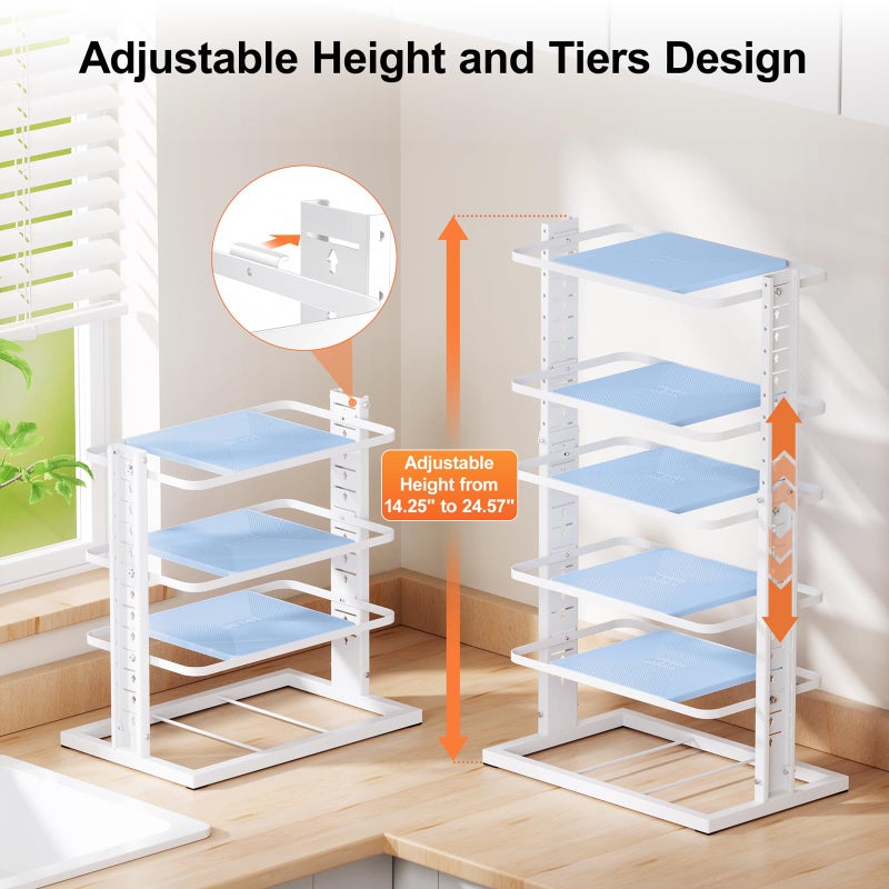 LAMU Pots and Pans Organizer for under Cabinet, 6-Tier Heavy Duty Pan Pot Organizers inside Cabinet Adjustable 14 to 24.57", Pot Rack Kitchen Cabinet Organization and Storage Holds up to 12" Cookware - Image 3