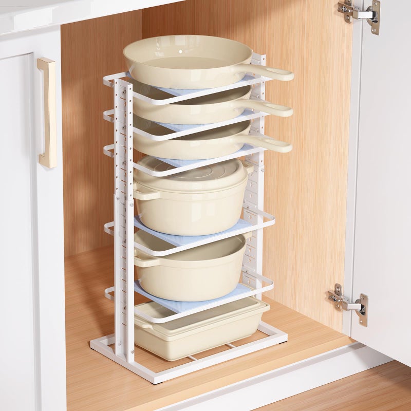 LAMU Pots and Pans Organizer for under Cabinet, 6-Tier Heavy Duty Pan Pot Organizers inside Cabinet Adjustable 14 to 24.57", Pot Rack Kitchen Cabinet Organization and Storage Holds up to 12" Cookware - Image 1