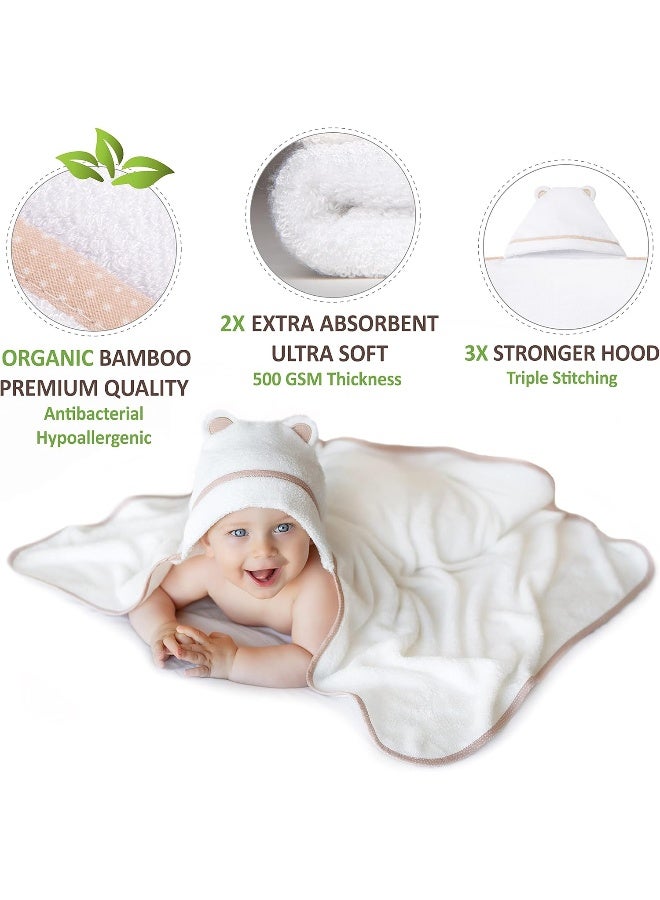 Warm Cuddles Premium Baby Bath Towel - Rayon Made from Bamboo Hooded Baby Towels - Newborn Baby Towel with Hood - Large Hooded Towel for Newborn Infant Boy Girl (White) - Image 2