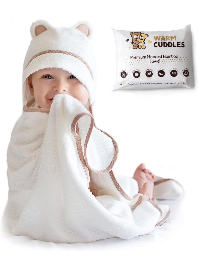 Warm Cuddles Premium Baby Bath Towel - Rayon Made from Bamboo Hooded Baby Towels - Newborn Baby Towel with Hood - Large Hooded Towel for Newborn Infant Boy Girl (White) - Image 1
