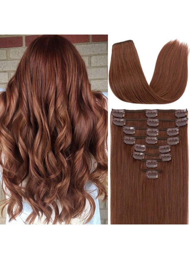 S-noilite Noilite Clip In Human Hair Extensions Auburn Hair Clip In Hair Extensions Standard Weft 100% Real Human Hair Full Head 8 Pieces 18 Clips Silky Soft 16 Inch90G ( Dark Auburn ( 33)) - Image 2