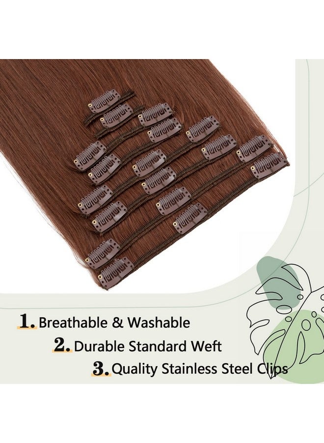 S-noilite Noilite Clip In Human Hair Extensions Auburn Hair Clip In Hair Extensions Standard Weft 100% Real Human Hair Full Head 8 Pieces 18 Clips Silky Soft 16 Inch90G ( Dark Auburn ( 33)) - Image 4